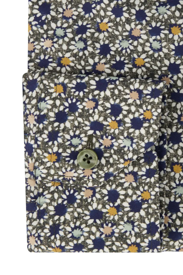 Ledub Modern Fit overhemd donkergroen geprint button-down