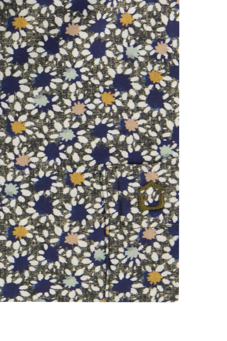 Ledub Modern Fit overhemd donkergroen geprint button-down