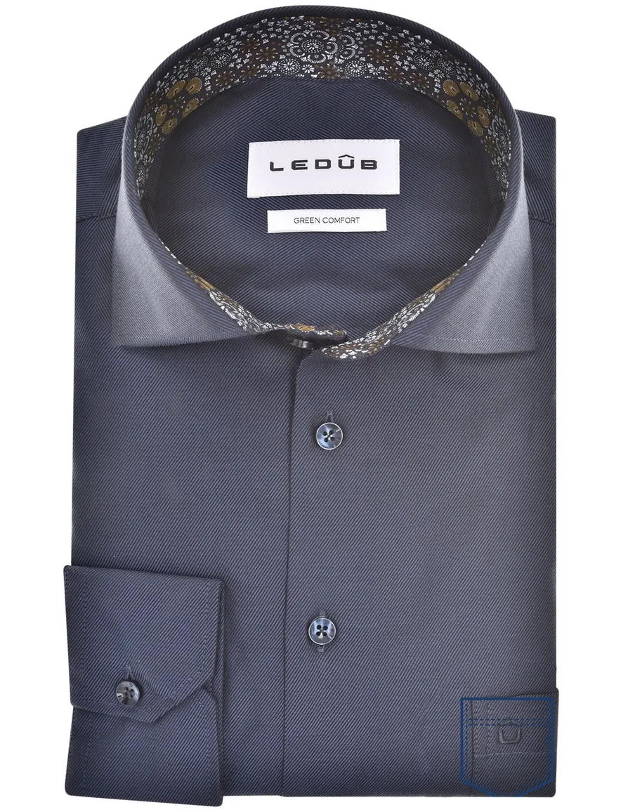 Ledub Modern Fit New overhemd effen donkerblauw normale fit