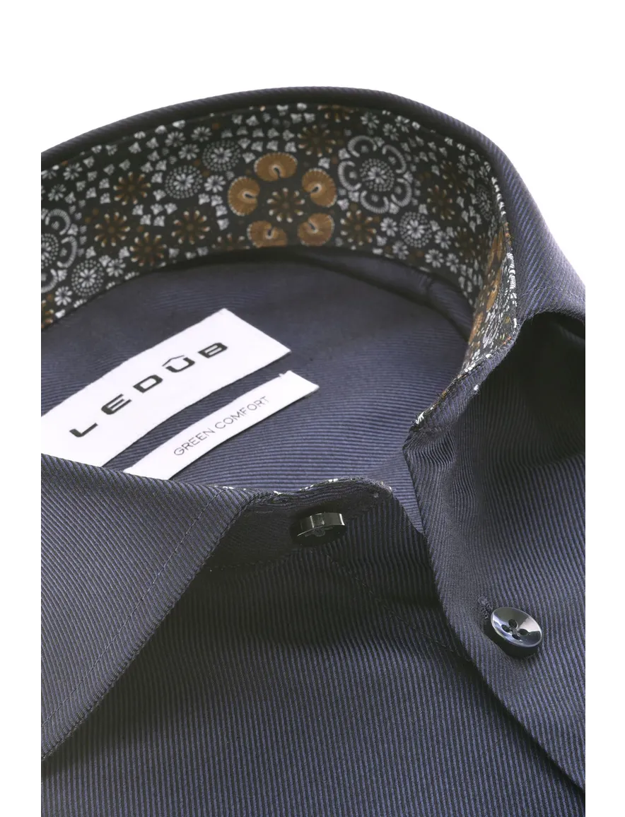 Ledub Modern Fit New overhemd effen donkerblauw normale fit