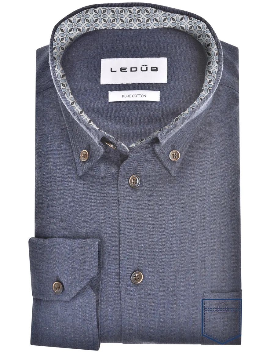 Ledub Modern Fit New overhemd effen donkerblauw
