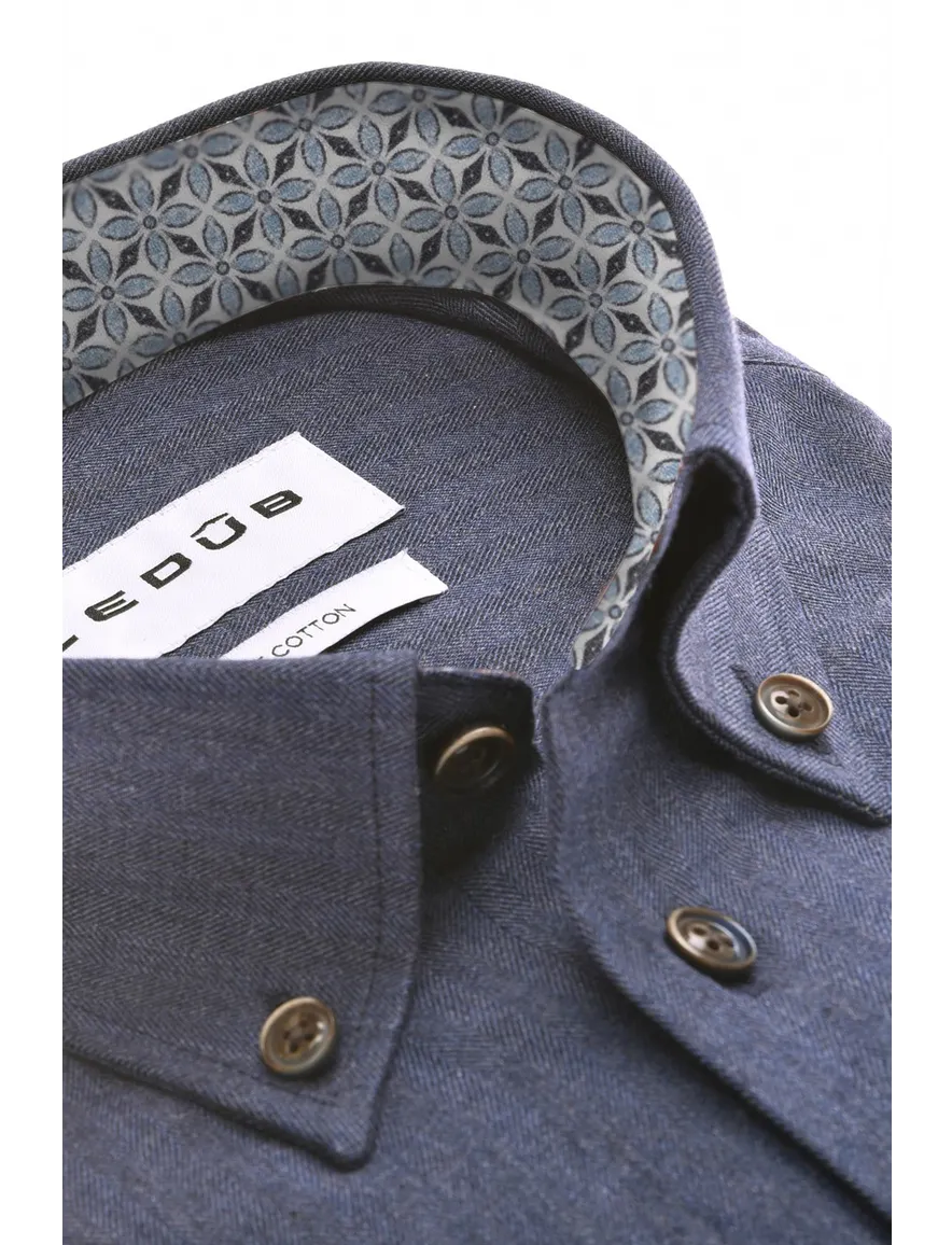 Ledub Modern Fit New overhemd effen donkerblauw