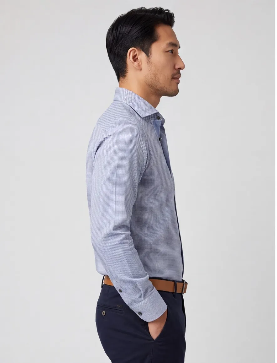 John Miller business overhemd Tailored Fit blauw geruit