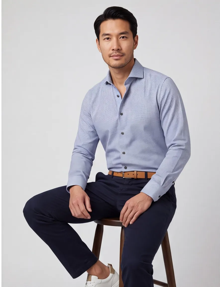 John Miller business overhemd Tailored Fit blauw geruit