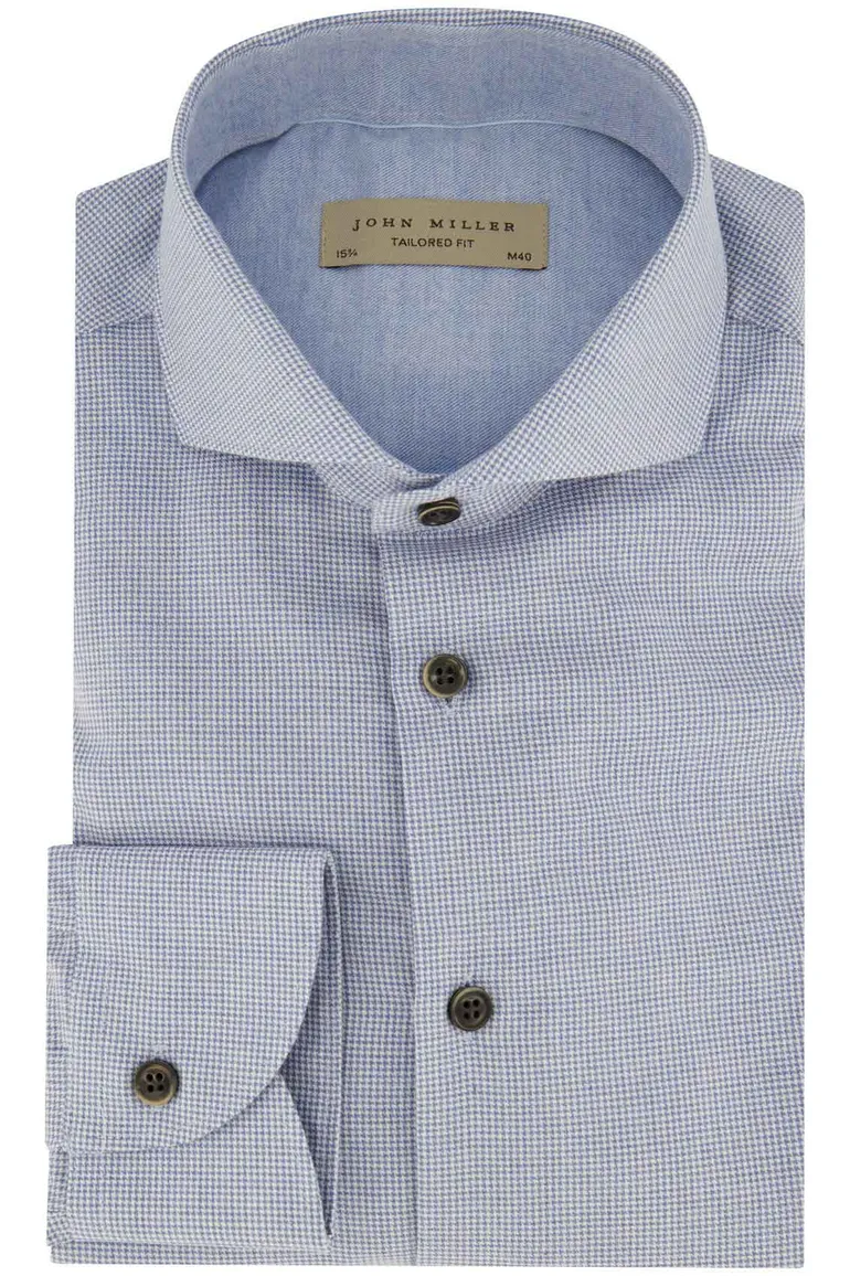 John Miller business overhemd Tailored Fit blauw geruit