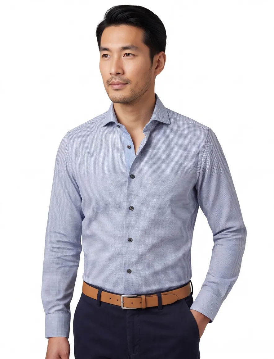 John Miller business overhemd Tailored Fit blauw geruit