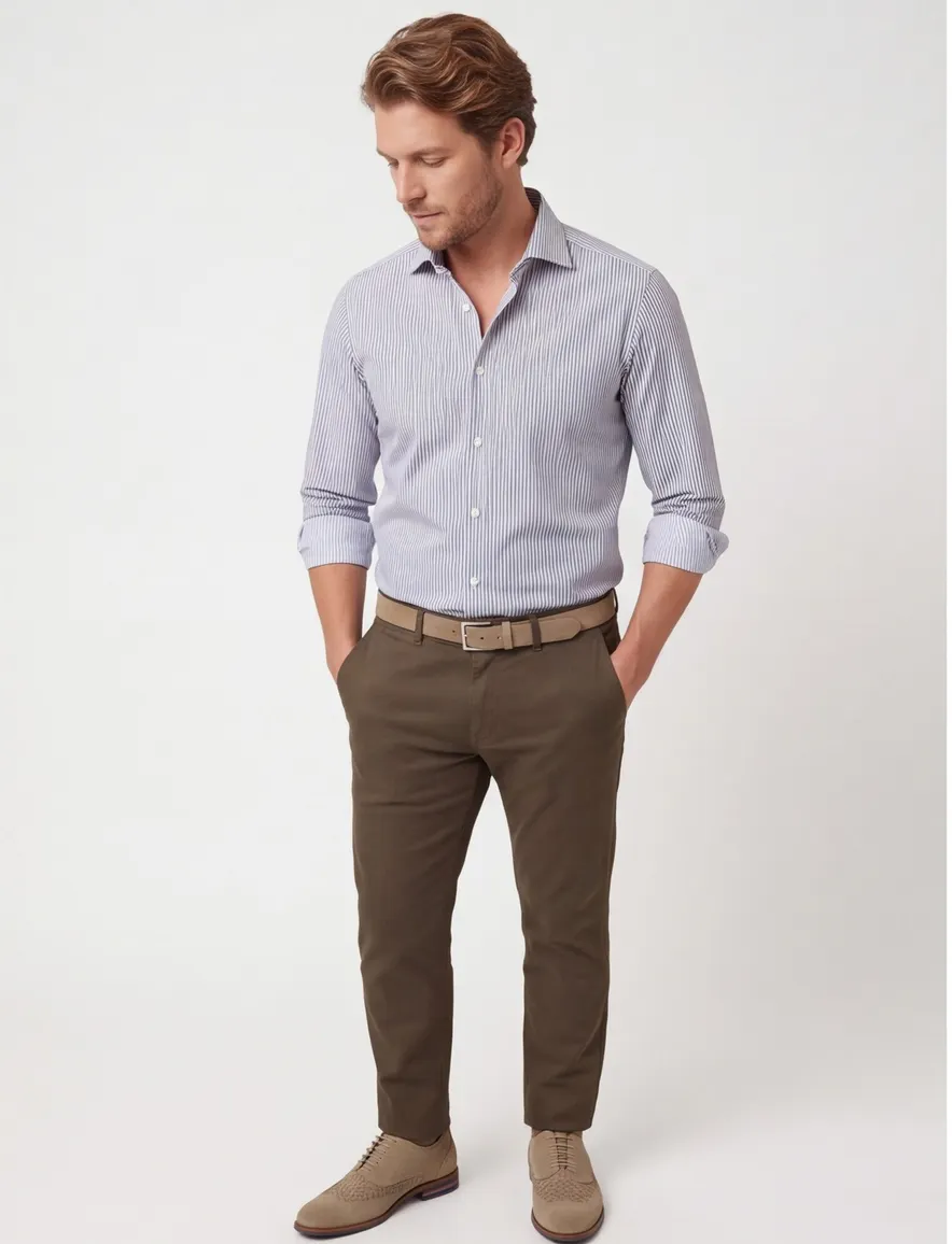 business overhemd John Miller Tailored Fit New wit gestreept katoen normale fit