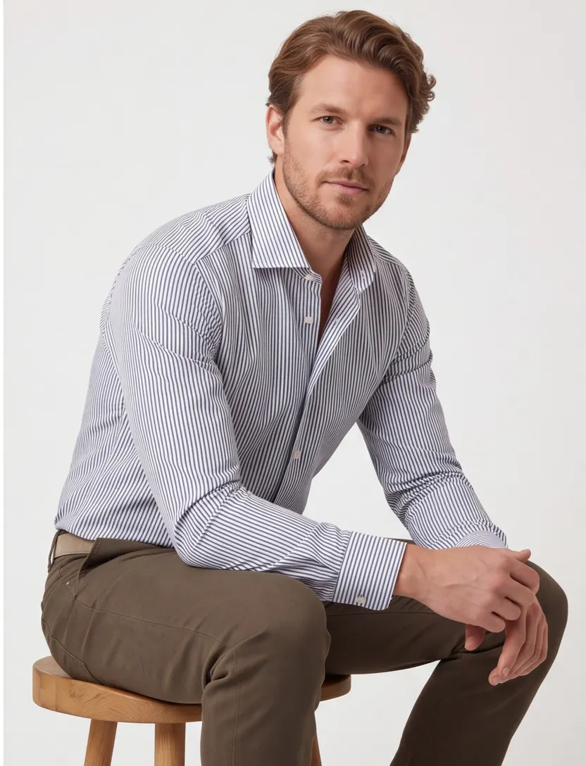 John Miller business overhemd Tailored Fit New wit gestreept katoen normale fit