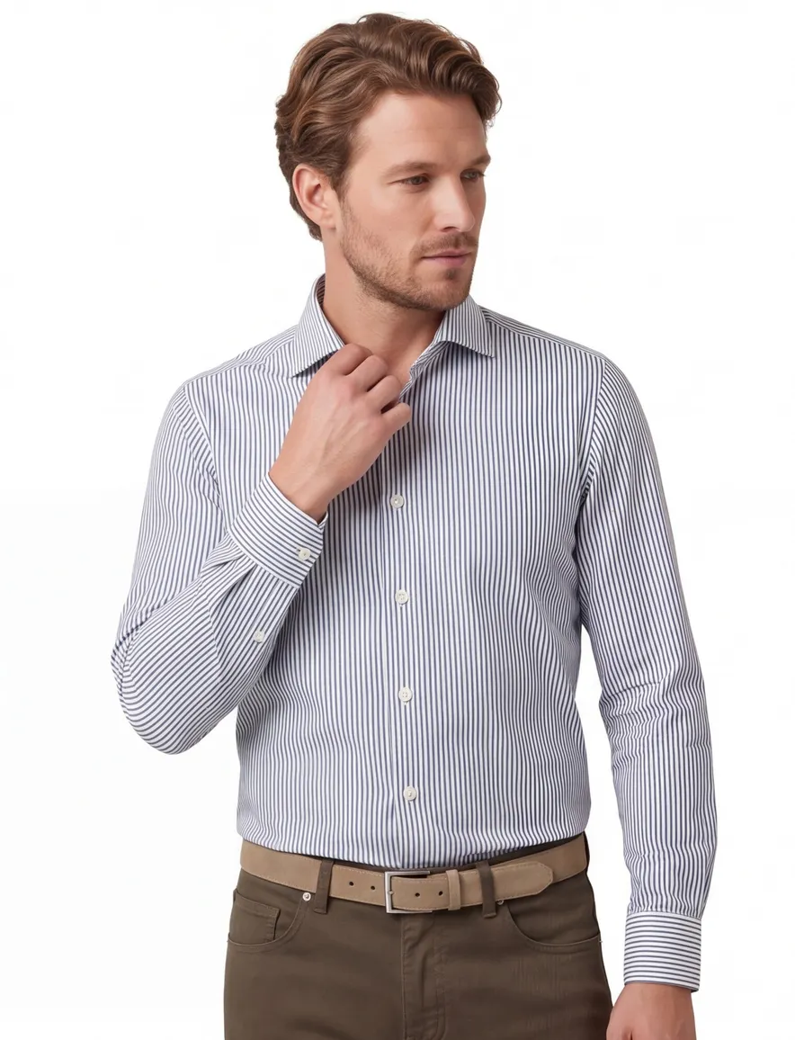 business overhemd John Miller Tailored Fit New wit gestreept katoen normale fit