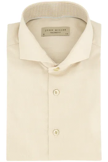 John Miller John Miller overhemd beige effen katoen normale fit
