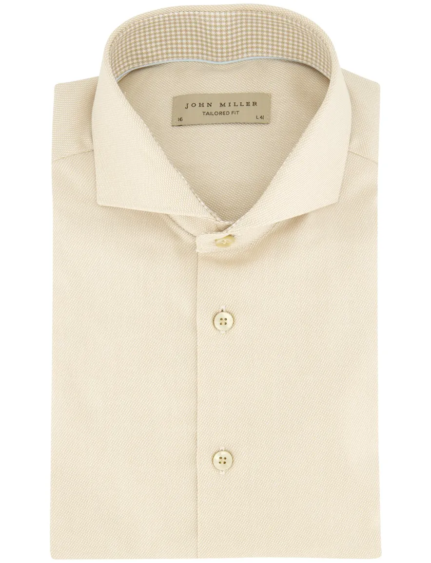 John Miller overhemd normale fit beige effen