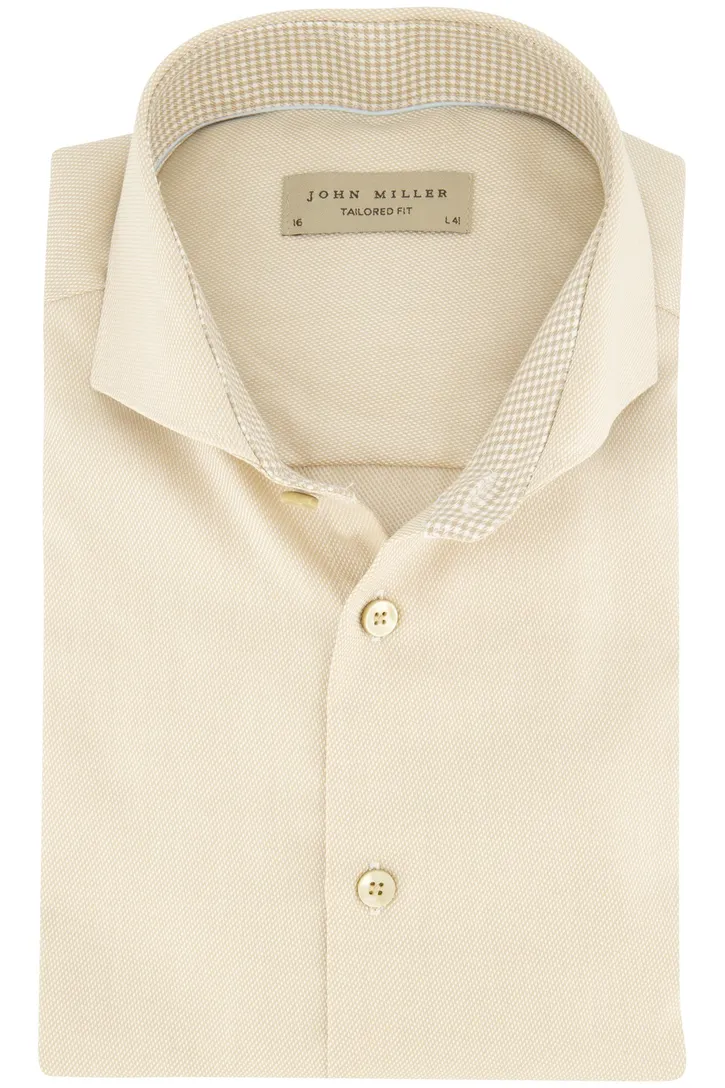 John Miller overhemd beige effen katoen normale fit