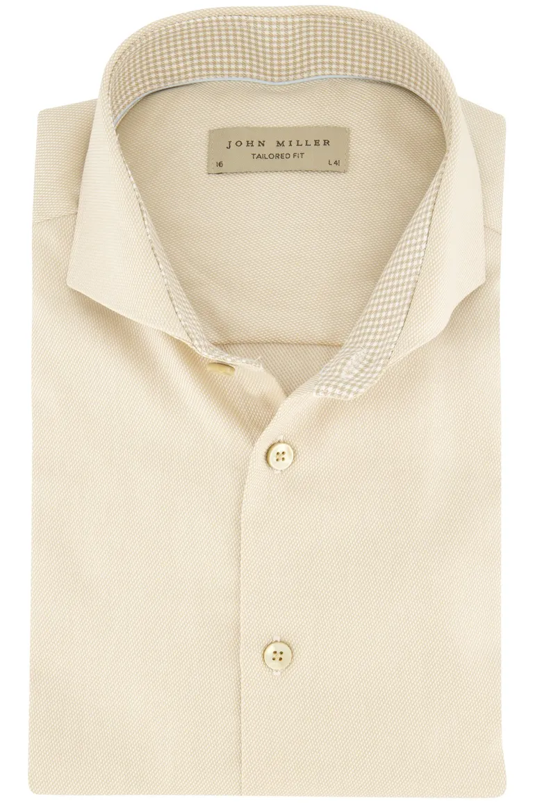 John Miller overhemd normale fit beige effen