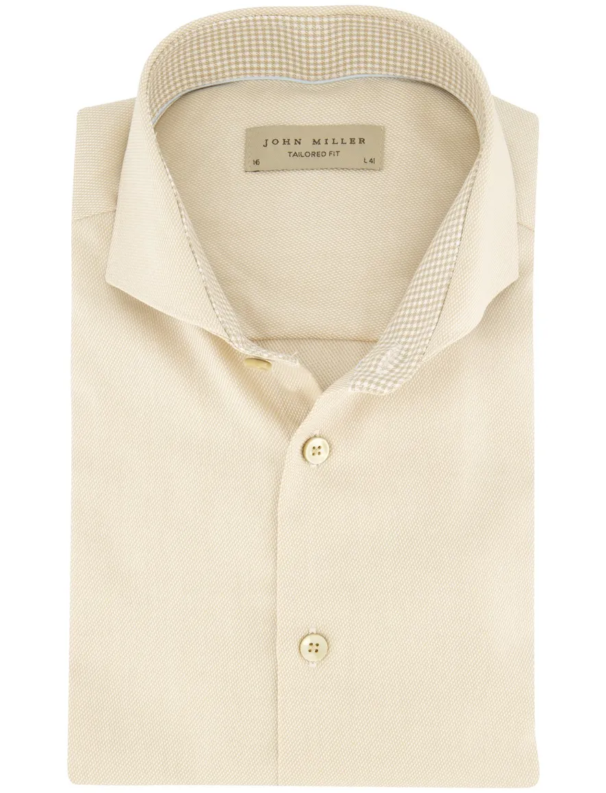 John Miller overhemd normale fit beige effen