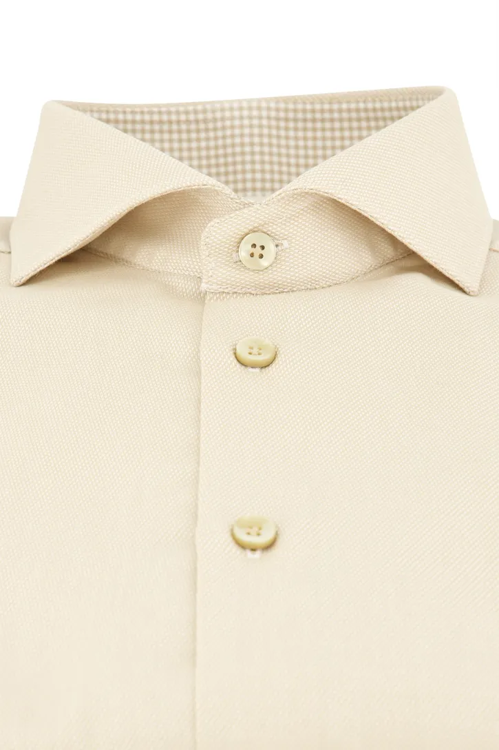 John Miller overhemd beige effen katoen normale fit