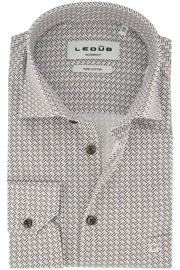 Ledub Spierwit geprint Ledub Modern Fit overhemd borstzak