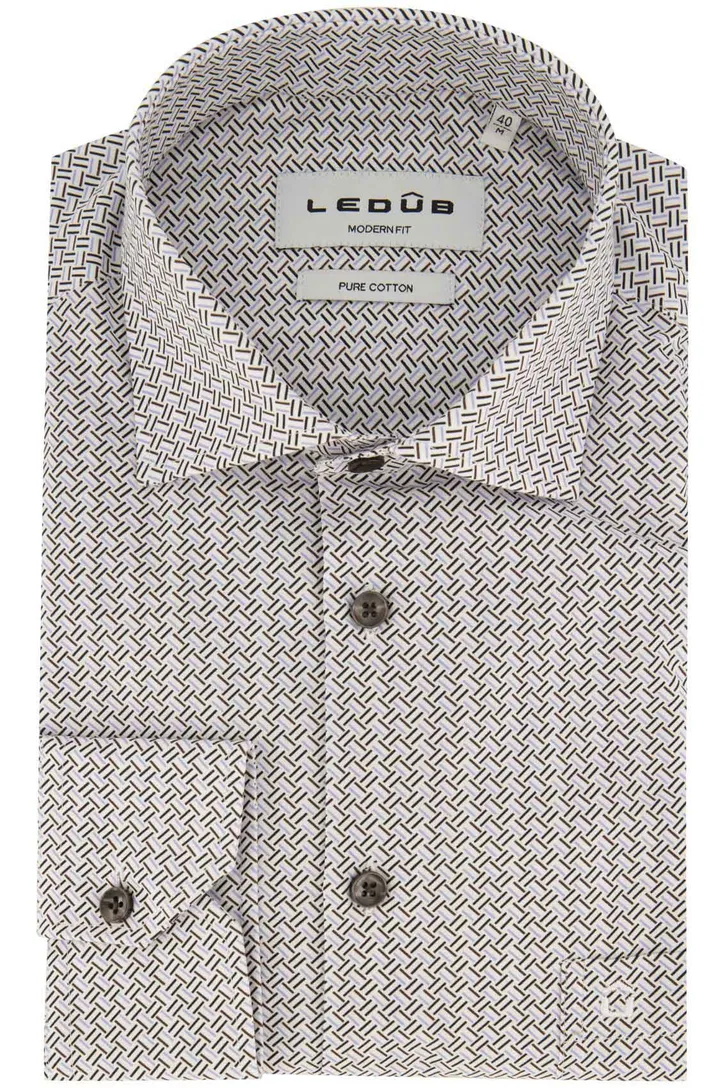 Bruin geprint overhemd Ledub Modern Fit borstzak