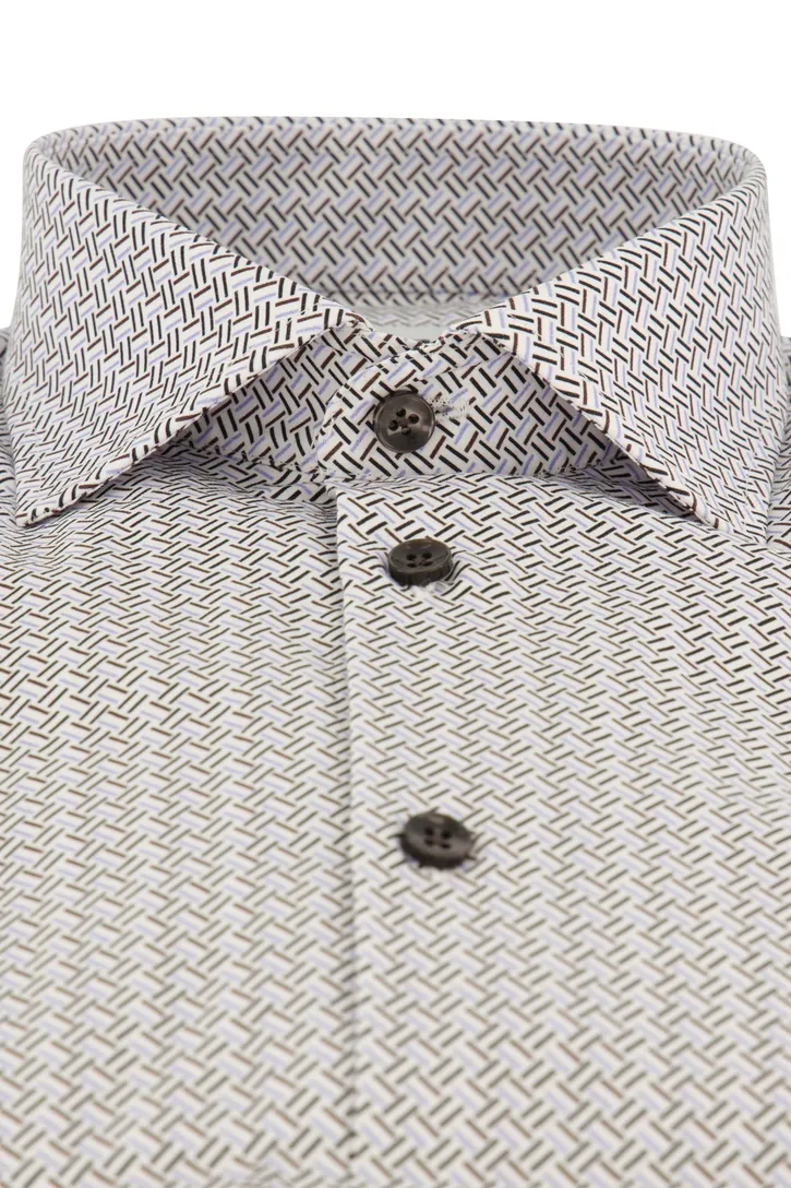 Bruin geprint overhemd Ledub Modern Fit borstzak