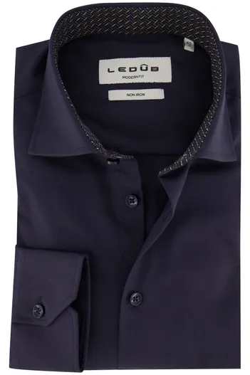 Ledub Ledub Modern Fit overhemd donkerblauw strijkvrij