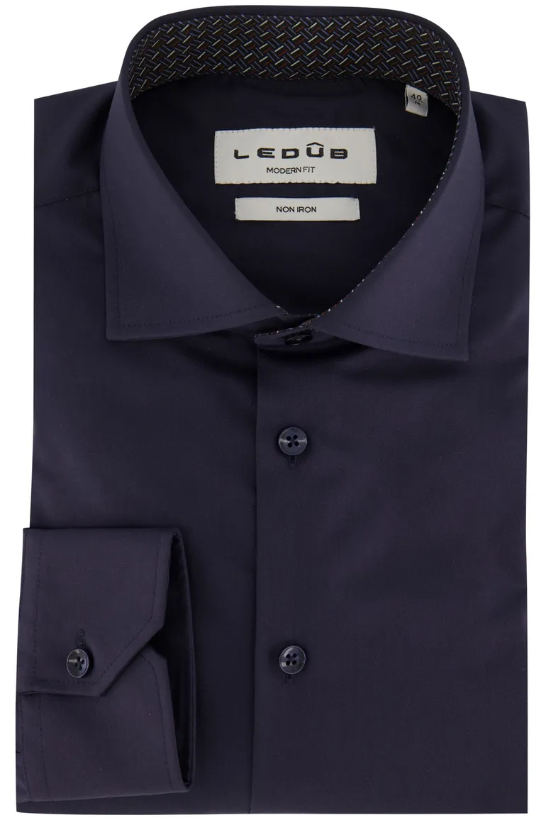 Ledub overhemd donkerblauw strijkvrij