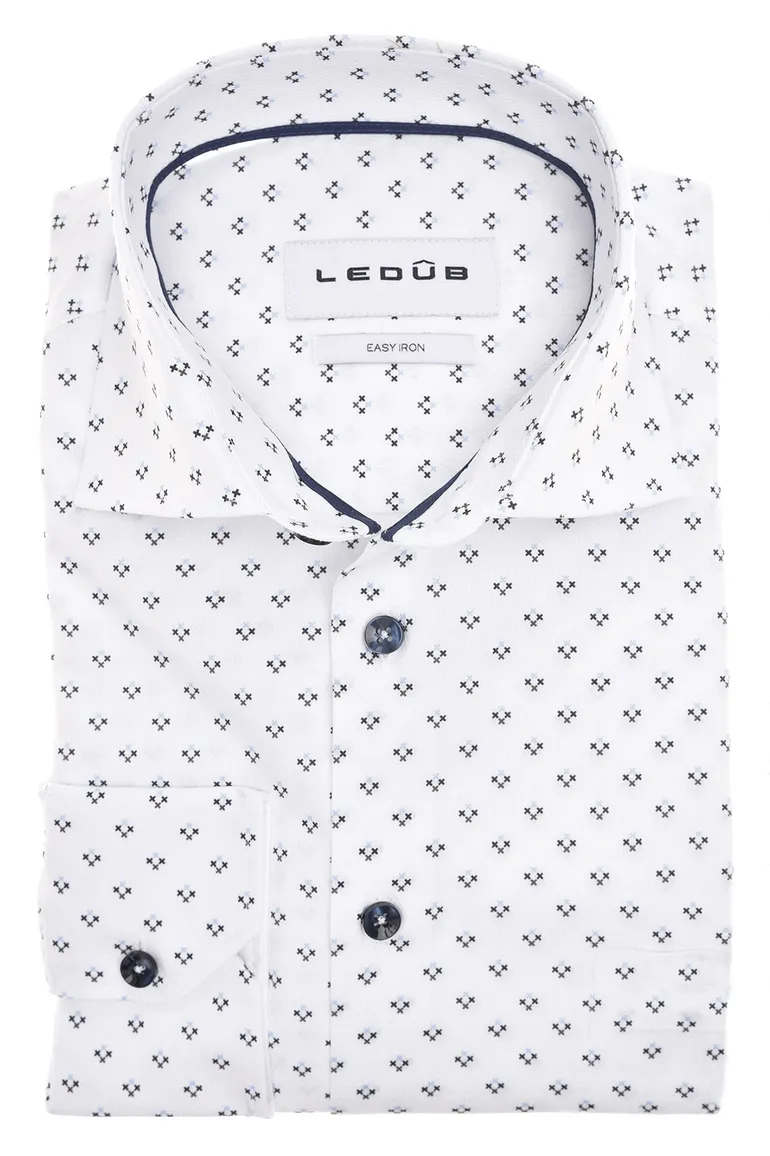 business overhemd Ledub Modern Fit New wit geprint katoen normale fit