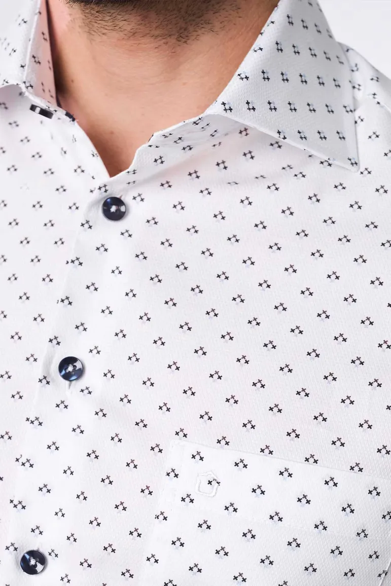 business overhemd Ledub Modern Fit New wit geprint katoen normale fit