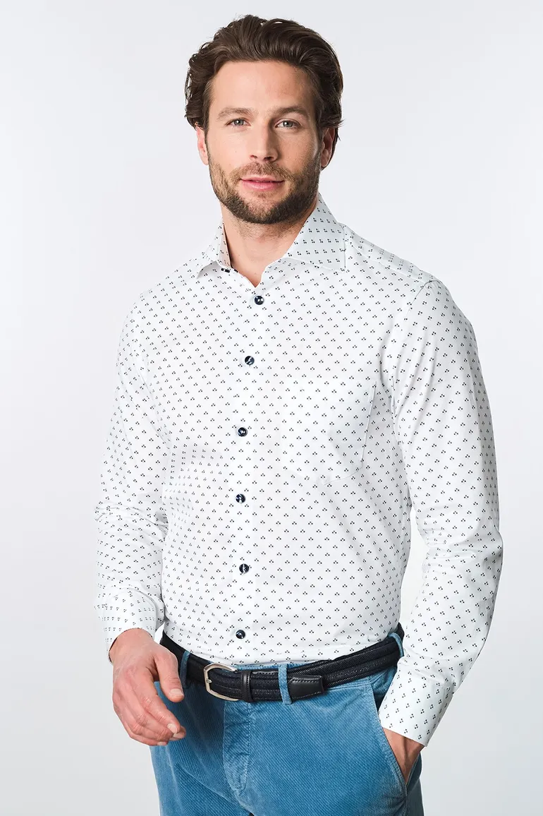 Ledub business overhemd Modern Fit New normale fit wit geprint