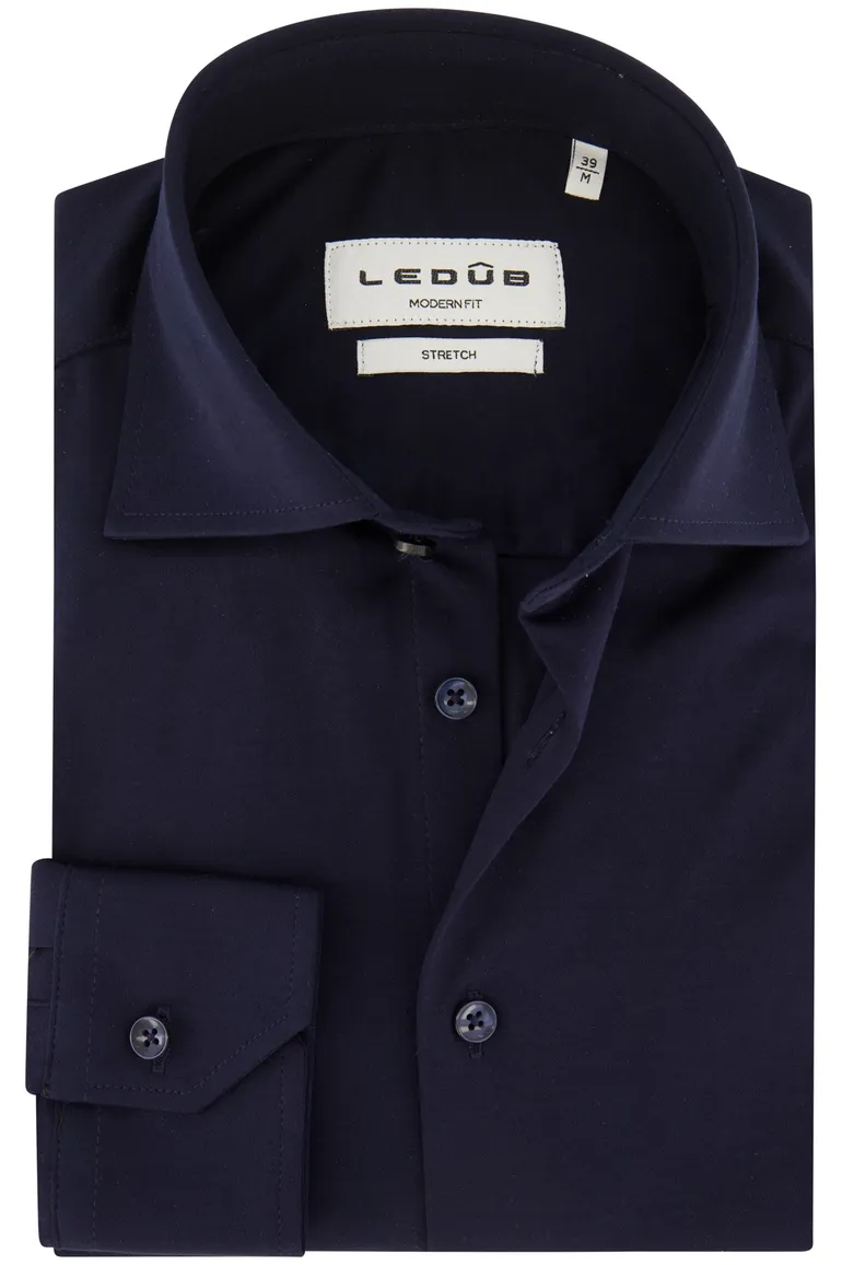 Ledub business overhemd normale fit donkerblauw effen