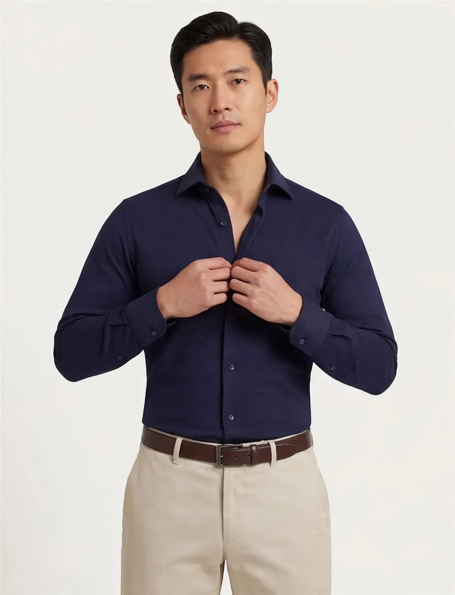 Ledub business overhemd normale fit donkerblauw effen