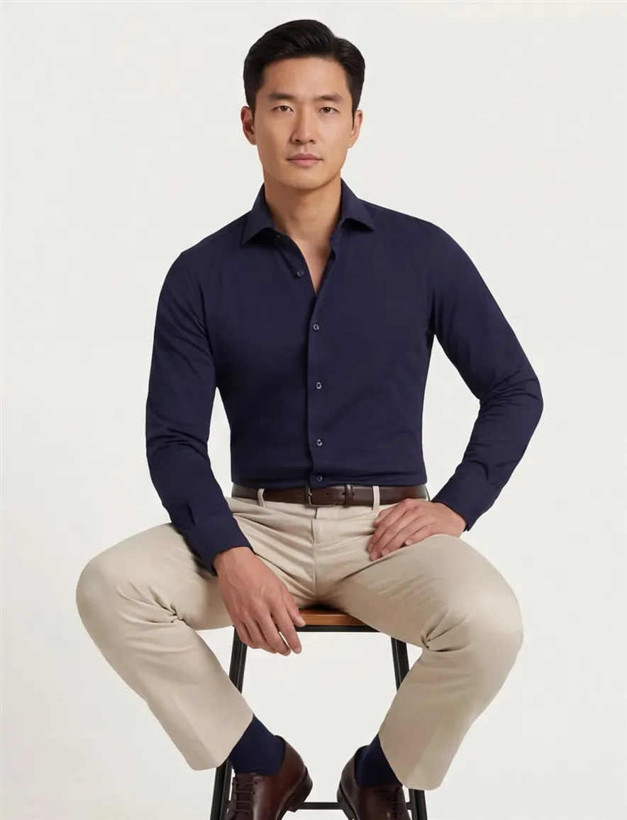 Ledub business overhemd normale fit donkerblauw effen