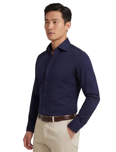 Ledub Ledub business overhemd normale fit donkerblauw effen
