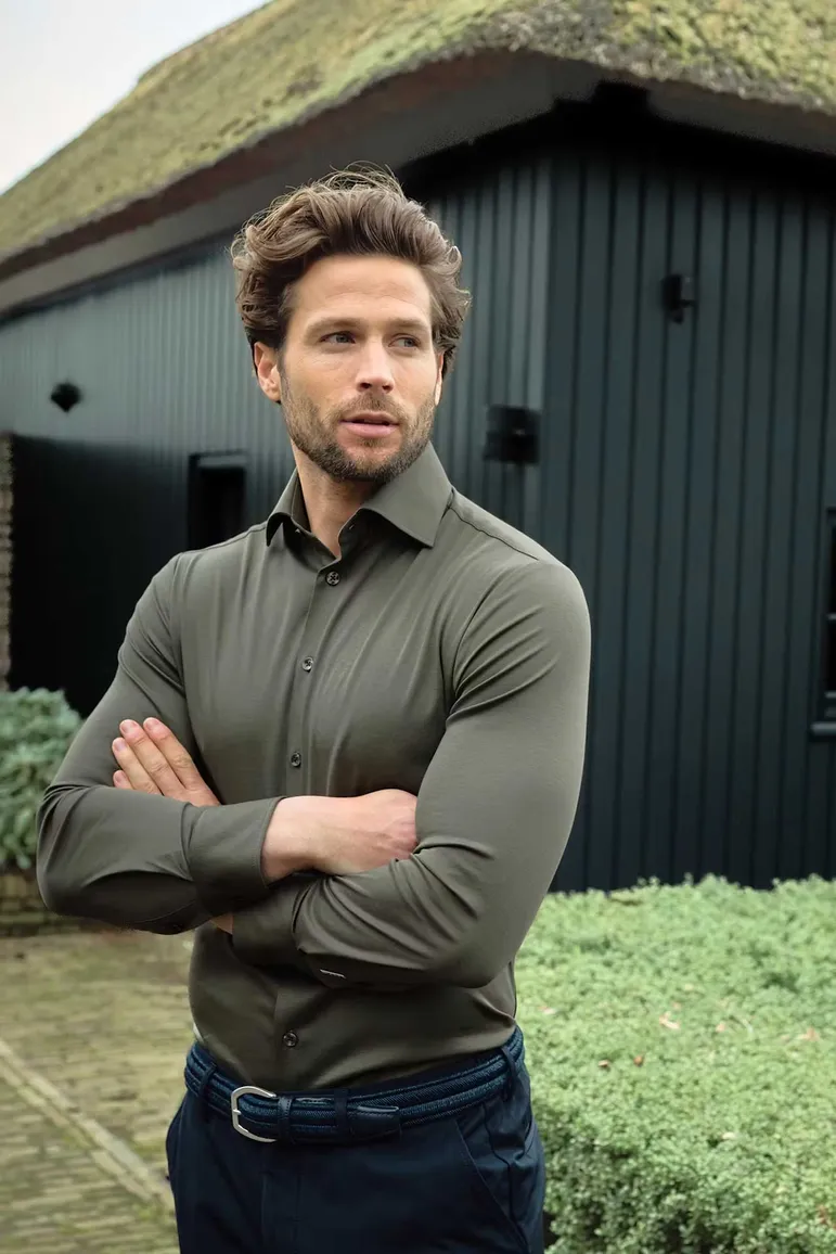 business overhemd Ledub Modern Fit New groen effen katoen normale fit