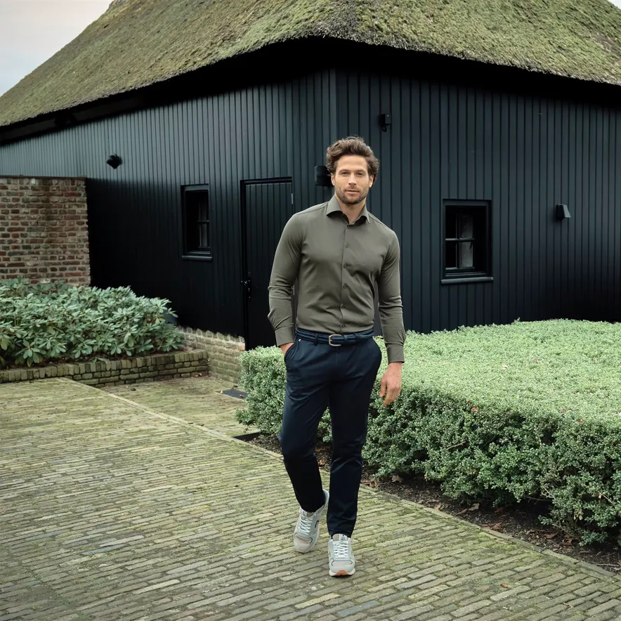 business overhemd Ledub Modern Fit New groen effen katoen normale fit