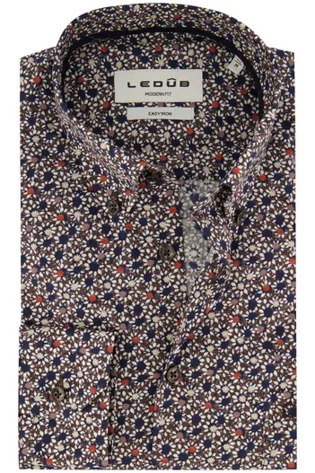 Ledub Casual Ledub Modern Fit overhemd bruin geprint borstzak