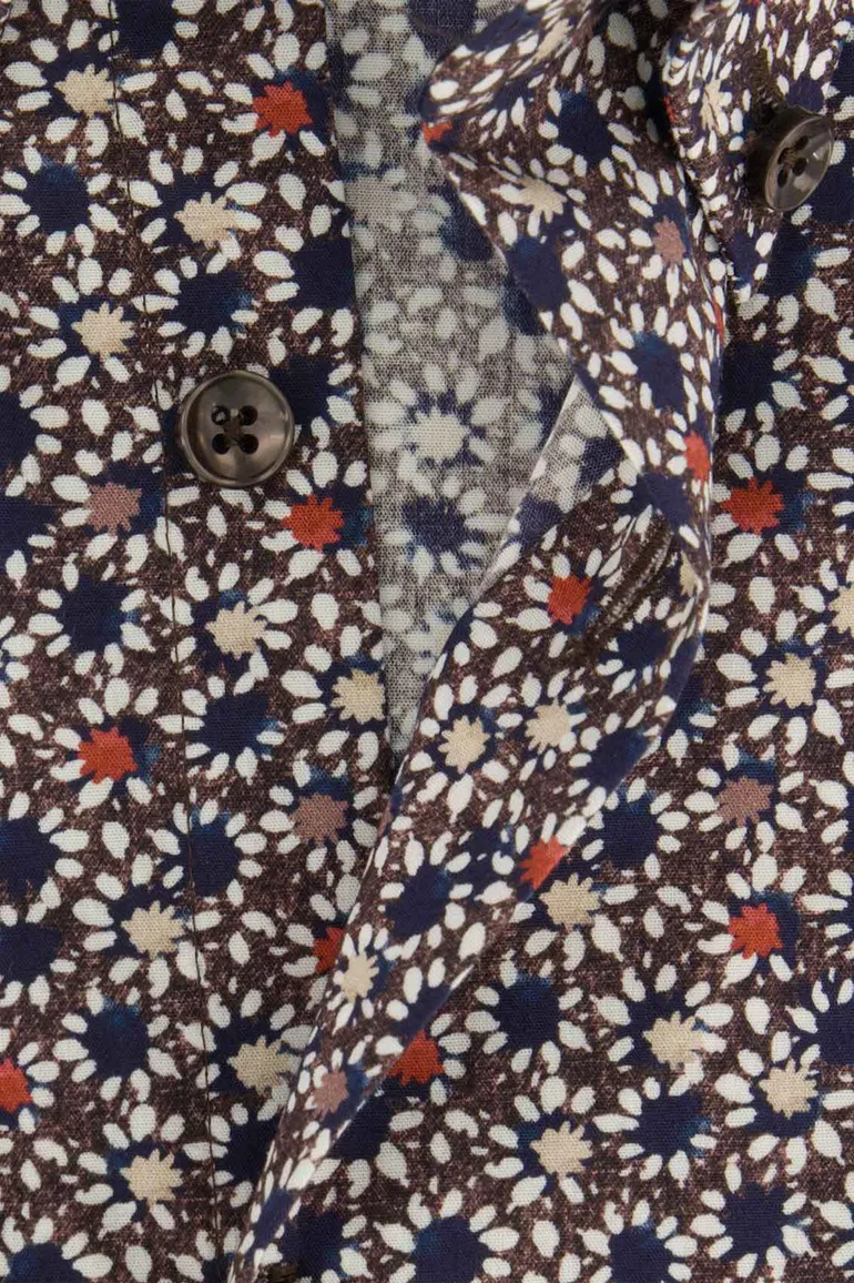 Ledub Modern Fit casual overhemd bruin geprint borstzak