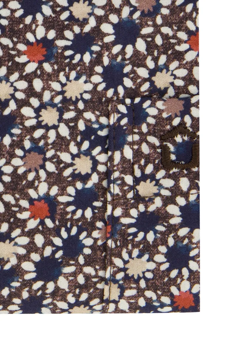 Ledub Modern Fit casual overhemd bruin geprint borstzak