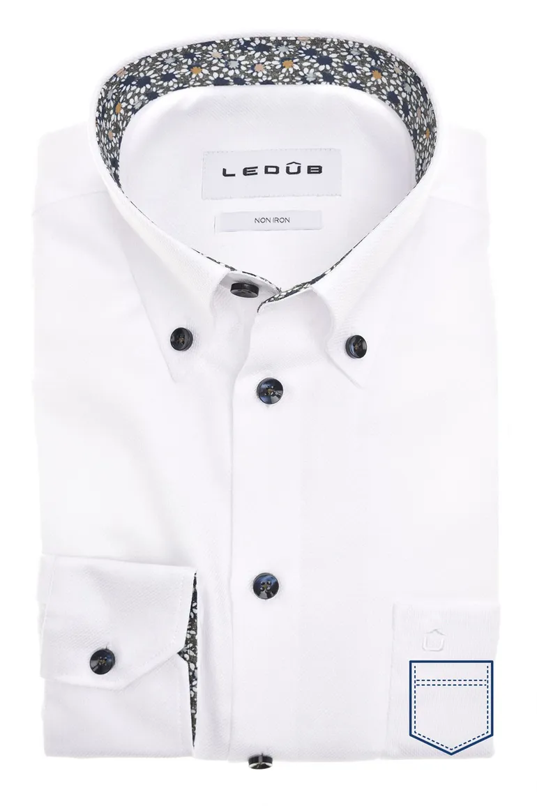 Ledub Modern Fit New business overhemd wit borstzak