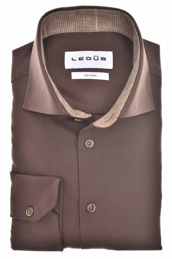 Ledub Ledub Modern Fit new overhemd bruin strijkvrij