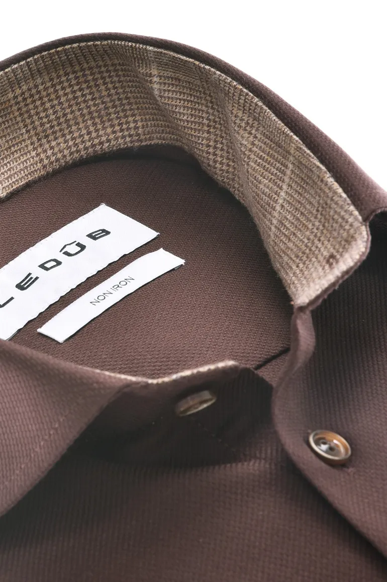 Ledub Modern Fit new overhemd bruin strijkvrij