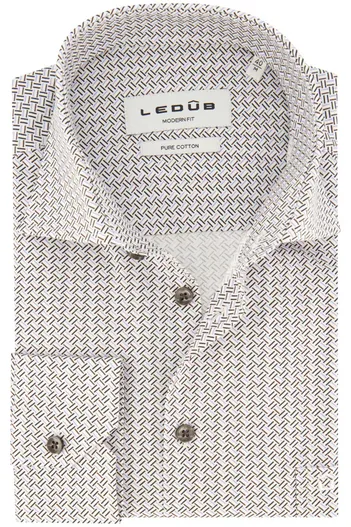 Ledub Ledub overhemd mouwlengte 7 wit geprint wide spread