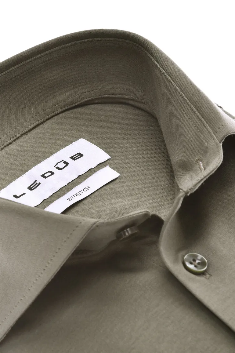 Ledub Modern Fit New overhemd mouwlengte 7 groen stretch