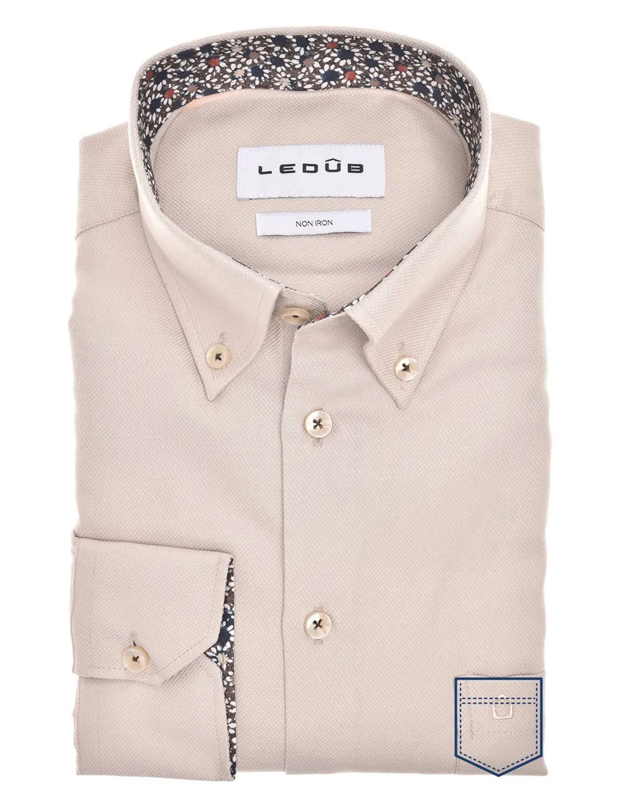 casual overhemd mouwlengte 7 bruin Ledub Modern Fit New