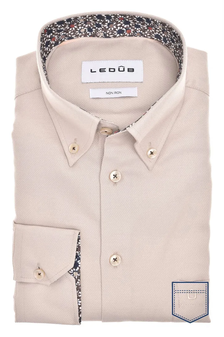 casual overhemd mouwlengte 7 Ledub Modern Fit New beige
