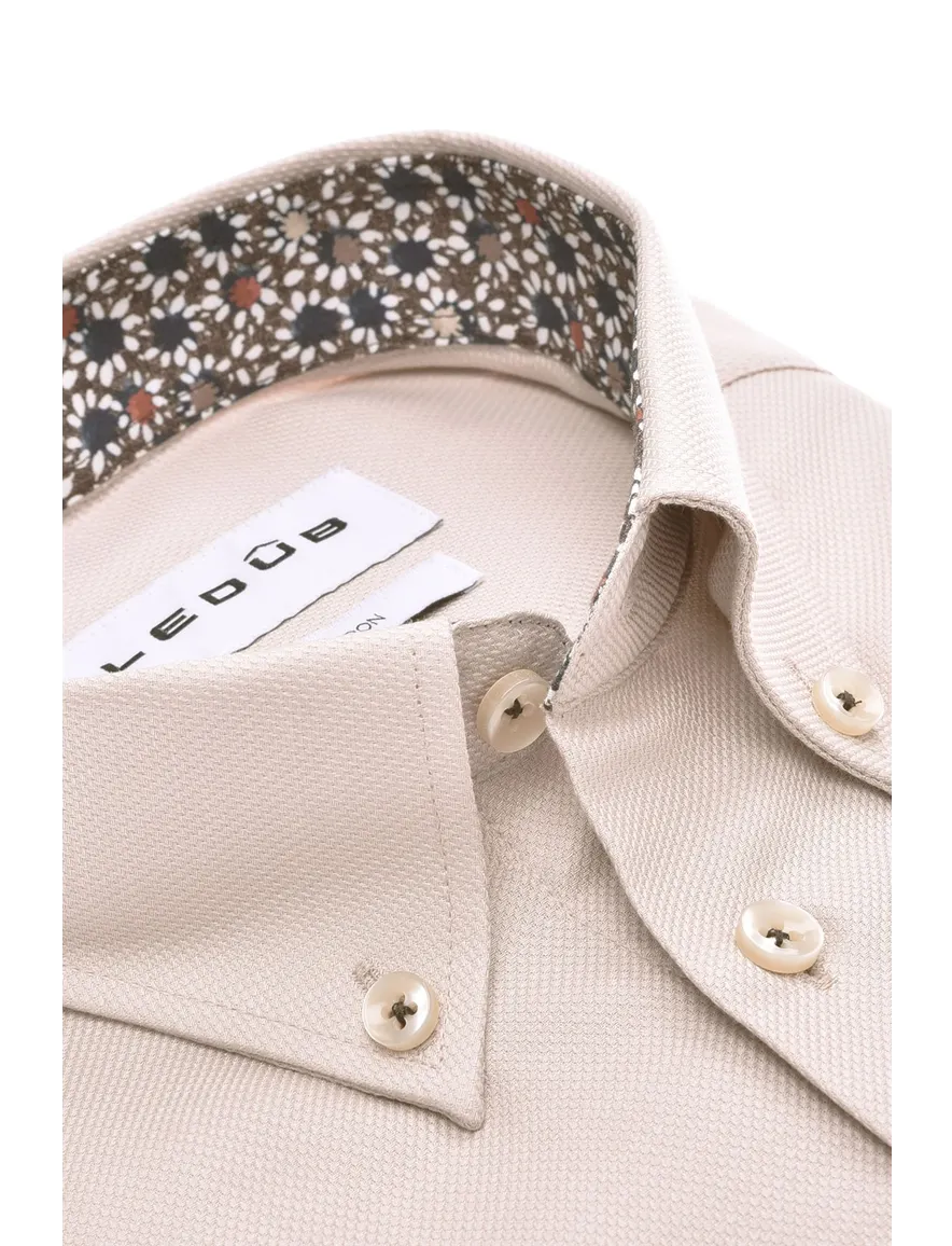 casual overhemd mouwlengte 7 bruin Ledub Modern Fit New