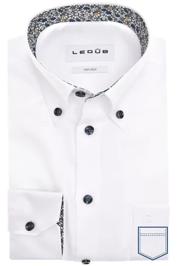 Ledub Ledub Modern Fit New overhemd mouwlengte 7 wit non iron
