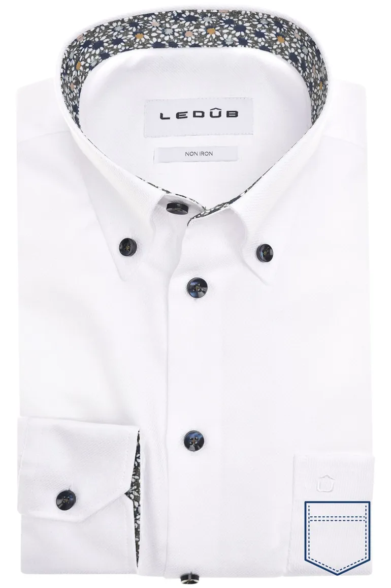Ledub Modern Fit New overhemd mouwlengte 7 wit non iron