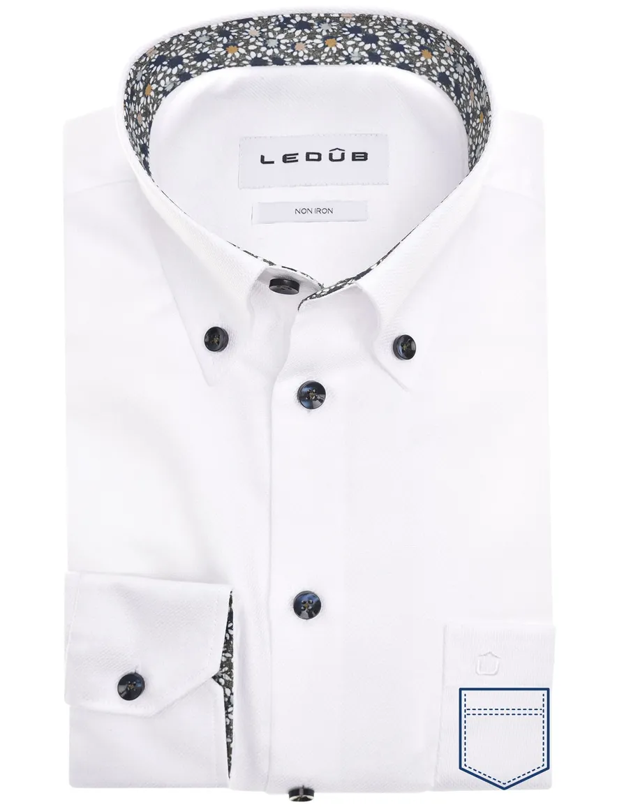 Ledub Modern Fit New overhemd mouwlengte 7 wit non iron