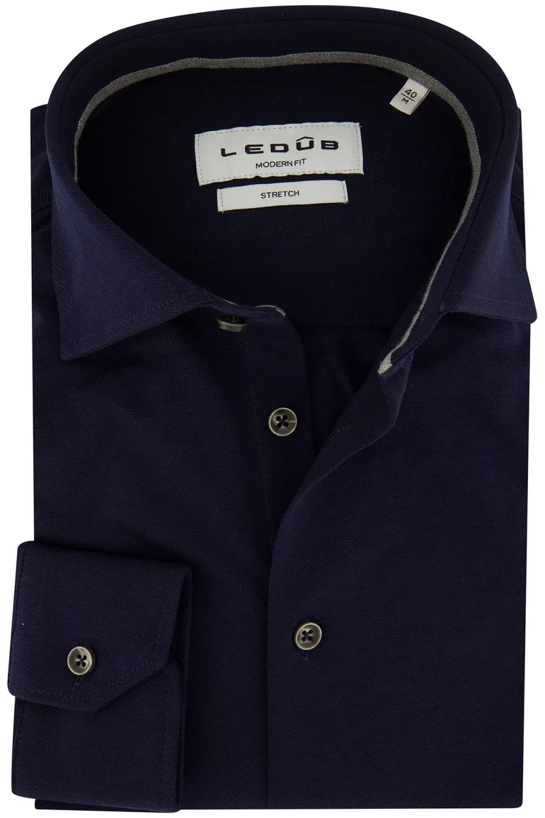 Ledub mouwlengte 7 overhemd Modern Fit donkerblauw knitted