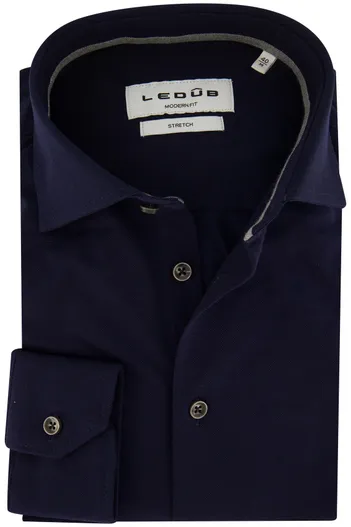 Ledub Overhemd mouwlengte 7 Modern Fit donkerblauw knitted