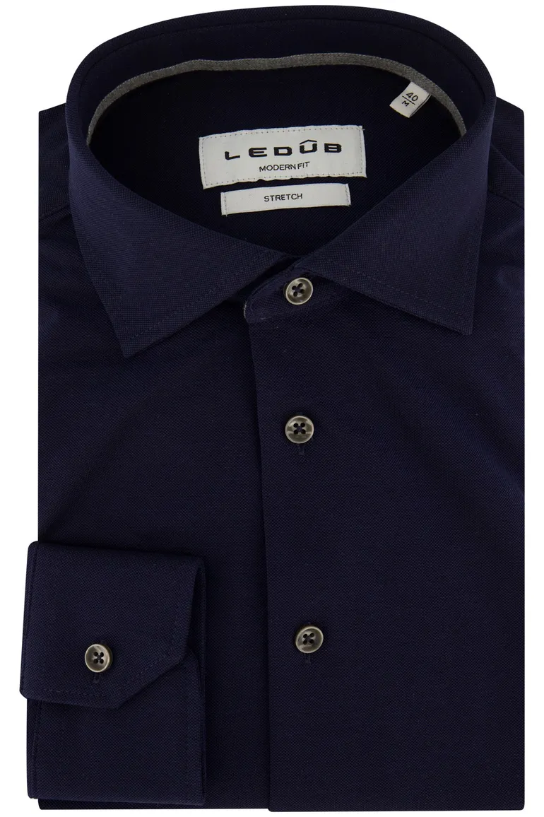 Ledub mouwlengte 7 overhemd Modern Fit donkerblauw knitted